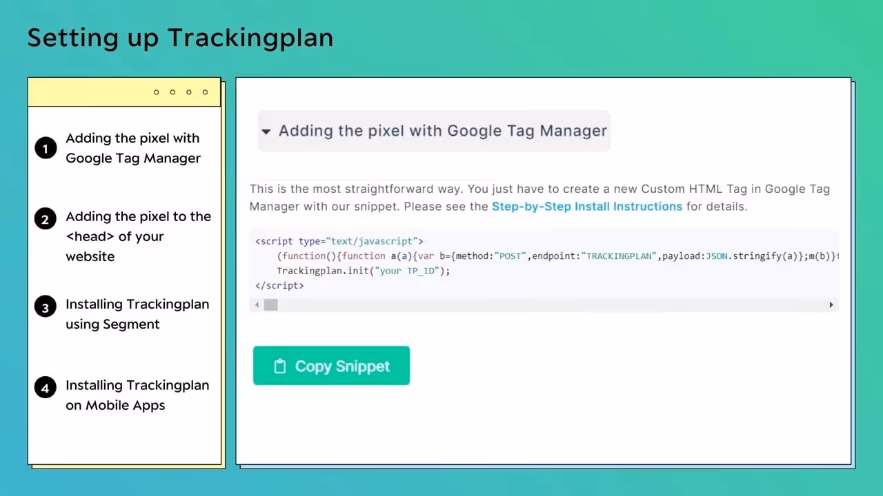 Setting up Trackingplan just by adding the pixel with Google tag Manager.