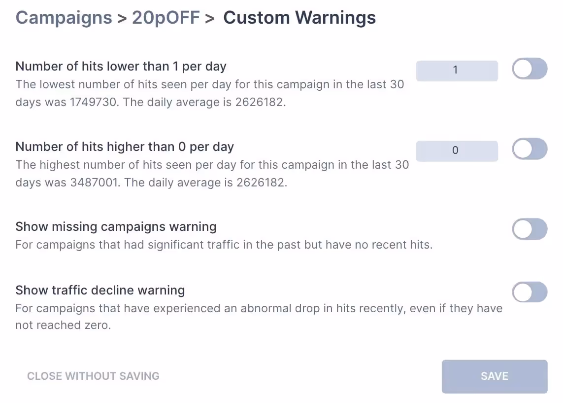 Customize Warnings: Campaigns