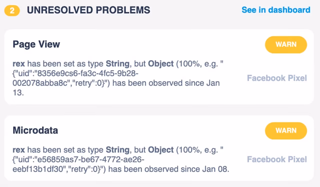 Unresolved problems' view in Trackingplan's Daily Digest