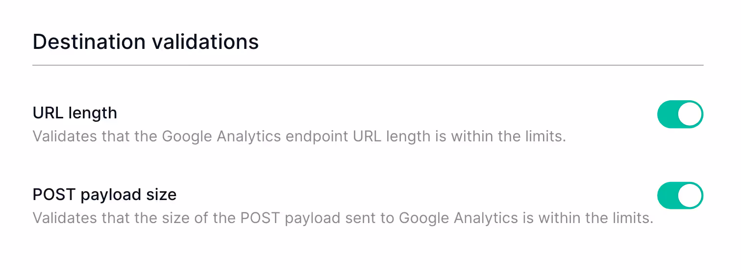 Options within Destination Validations