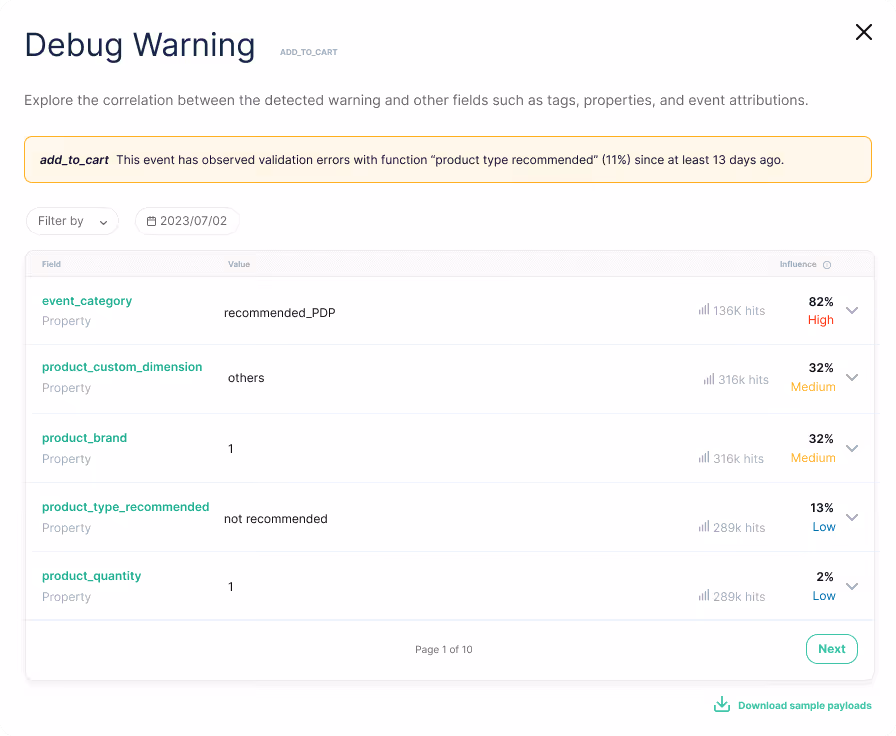 Trackingplan Debug Warning View