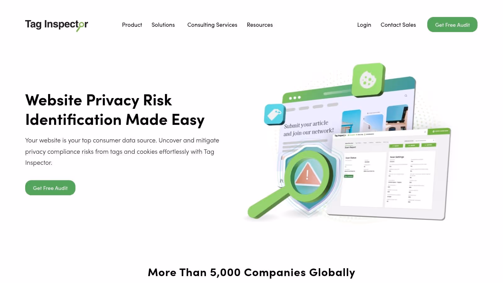 Tag Inspector's dashboard showing tag validation and privacy audit results.