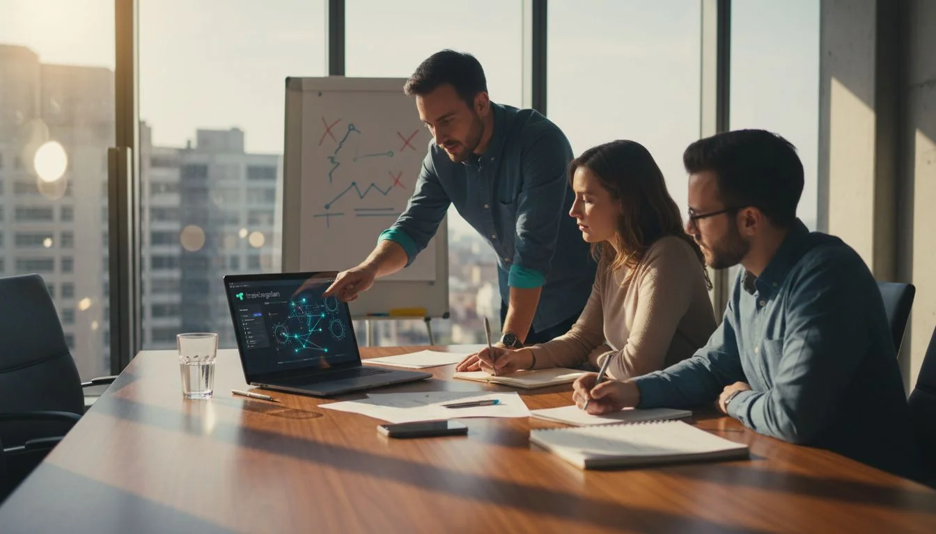 Marketing team reviews analytics data together