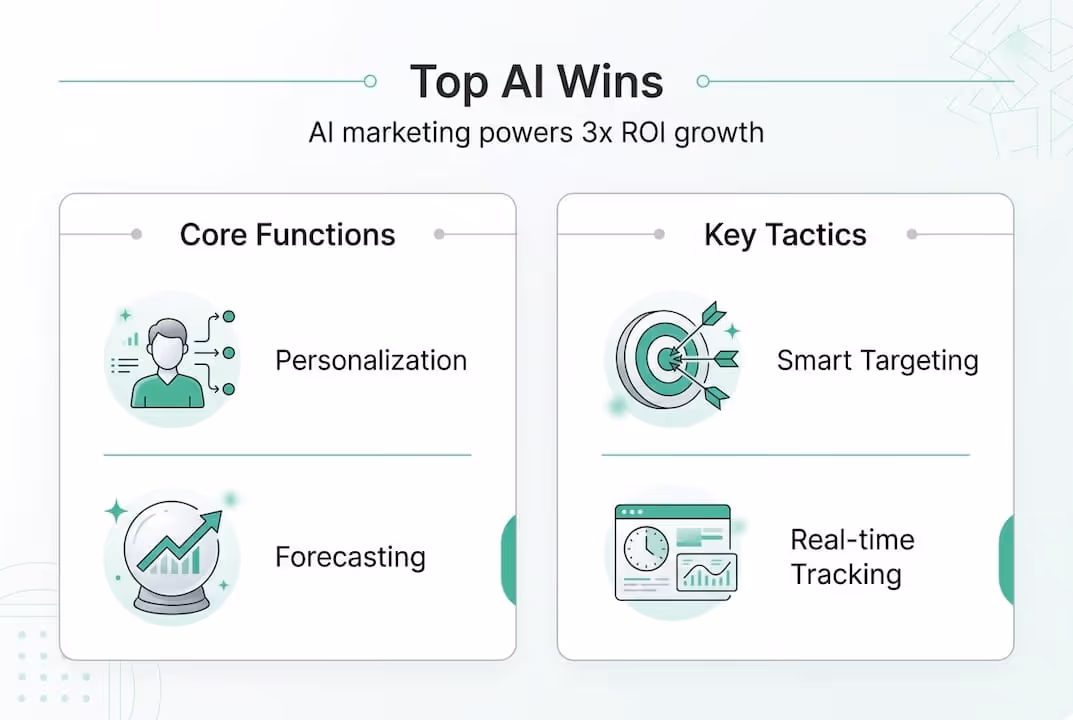 Infographic showing main AI marketing ROI drivers