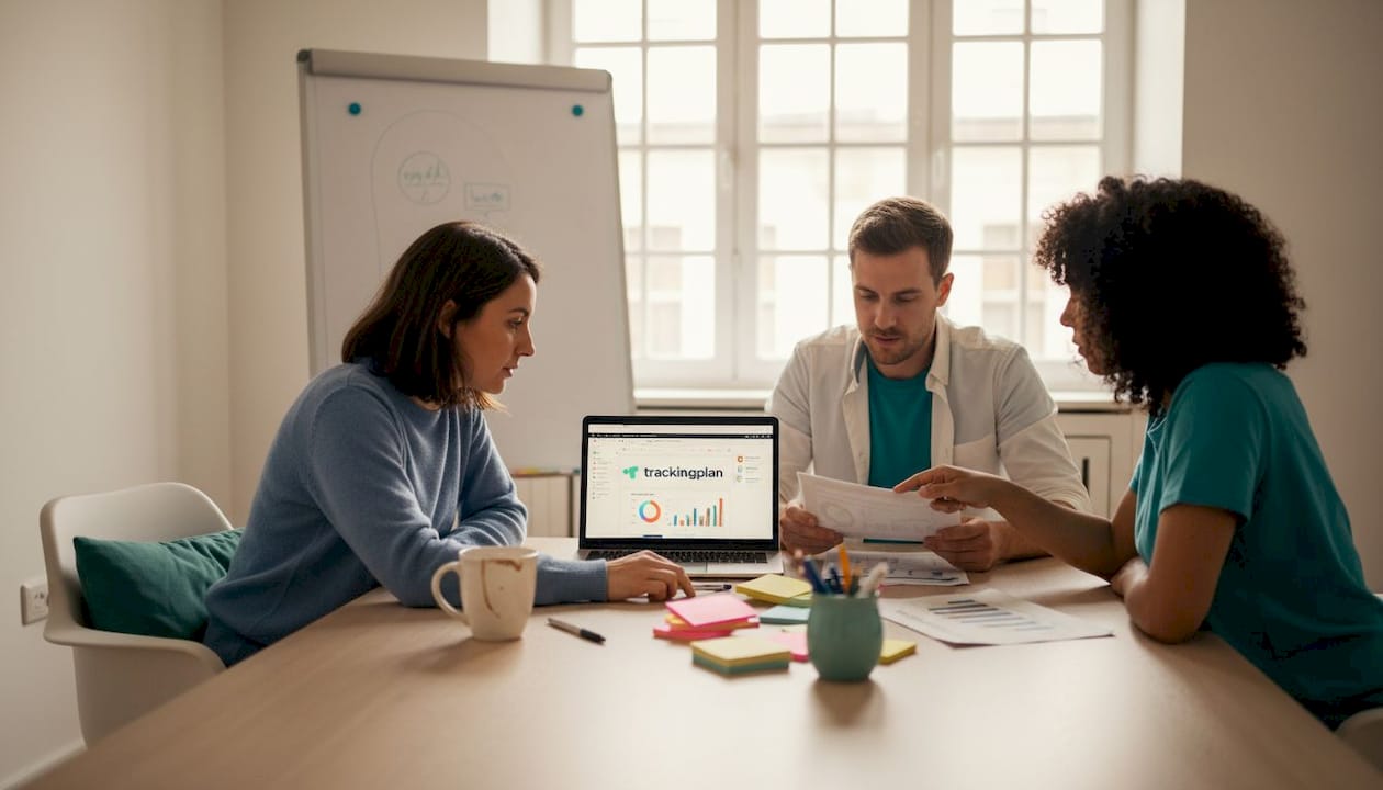Marketing team reviews analytics in shared office