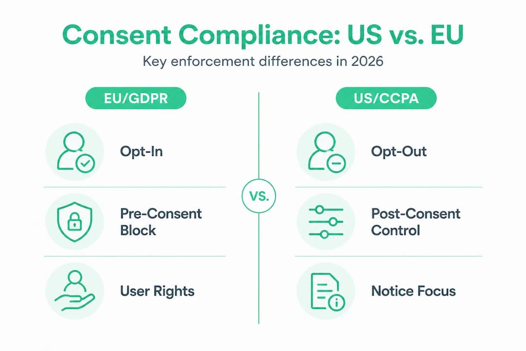 Infographic comparing US and EU consent compliance