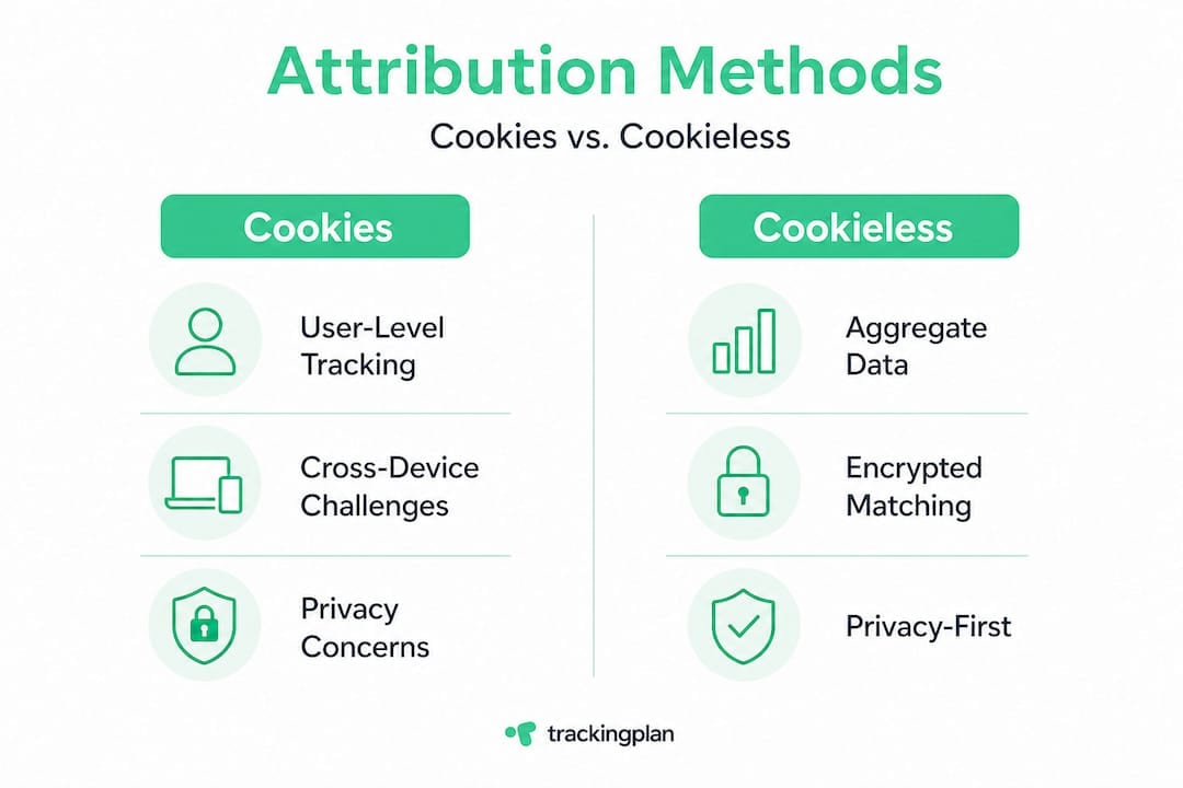 Infographic comparing cookies and cookieless attribution
