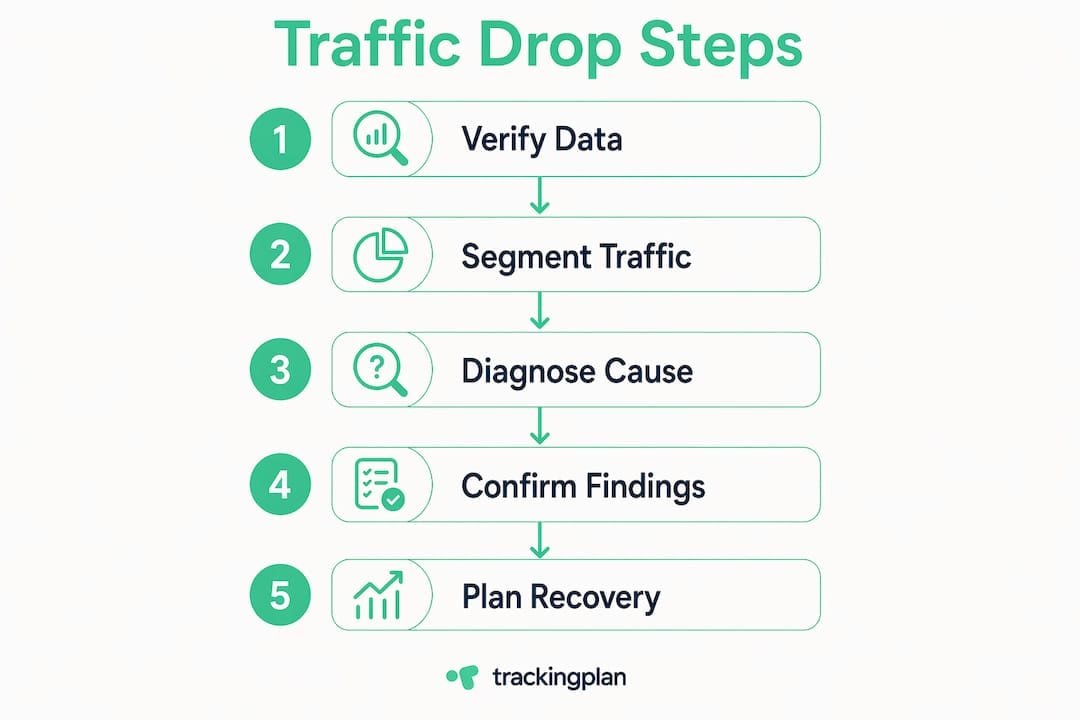 Infographic outlining traffic drop investigation steps