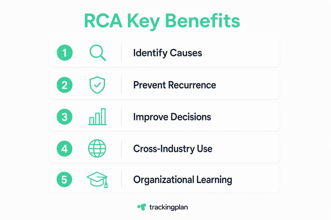 Infographic illustrating key benefits of root cause analysis