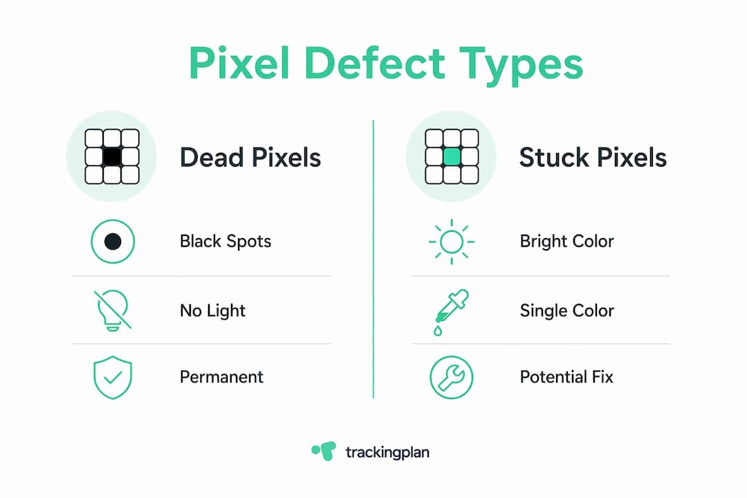 Infographic comparing dead pixels and stuck pixels