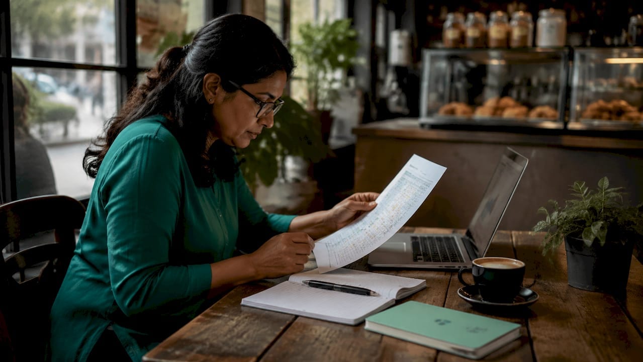 Marketing analyst reviewing tracking spreadsheet
