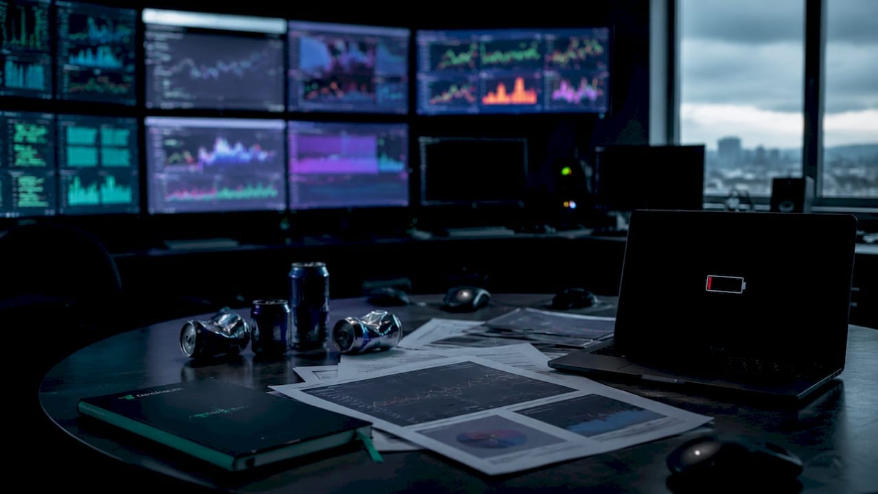 Analytics war room with tracking monitors