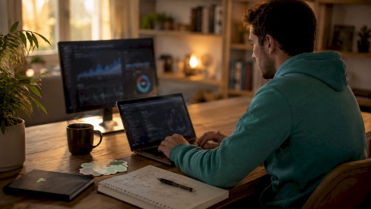 Office desk with digital tracking setup