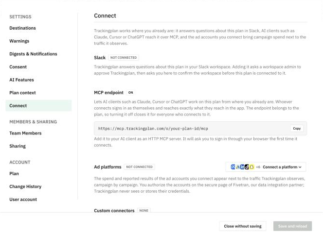 Ad platforms in Settings & Members > Connect