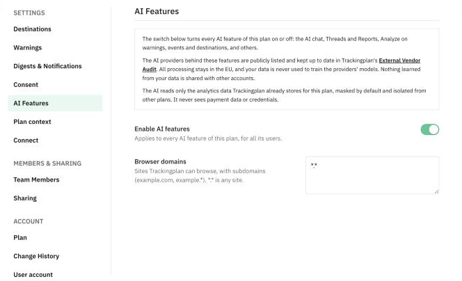 Settings & Members > AI Features