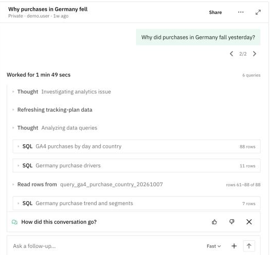 The steps behind an answer: each query and the rows it returned