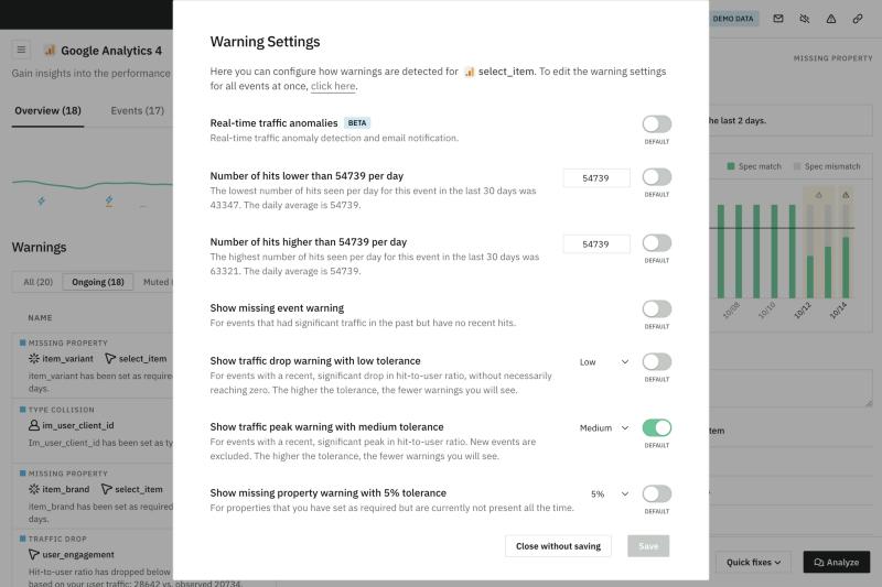 Warning Settings for one event